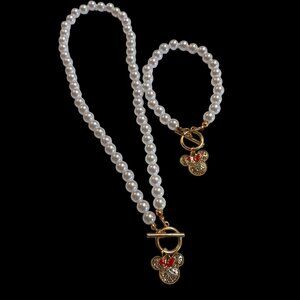 Faux Pearl Crystal Mickey Mouse Choker Bracelet Set